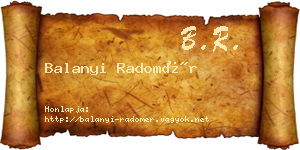 Balanyi Radomér névjegykártya